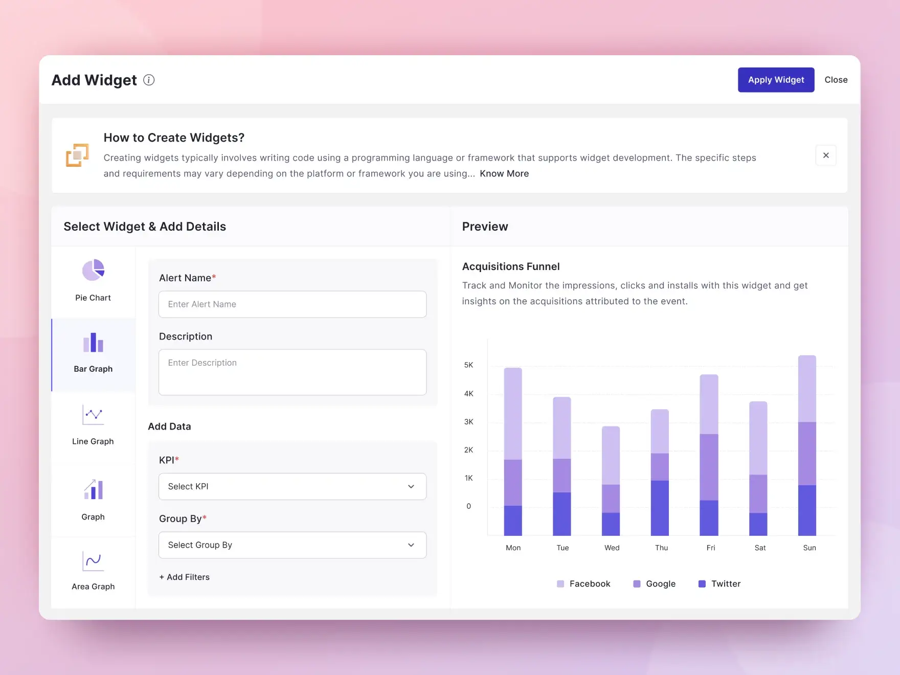 Widget Builder UI Screen To Ceate and View Widgets